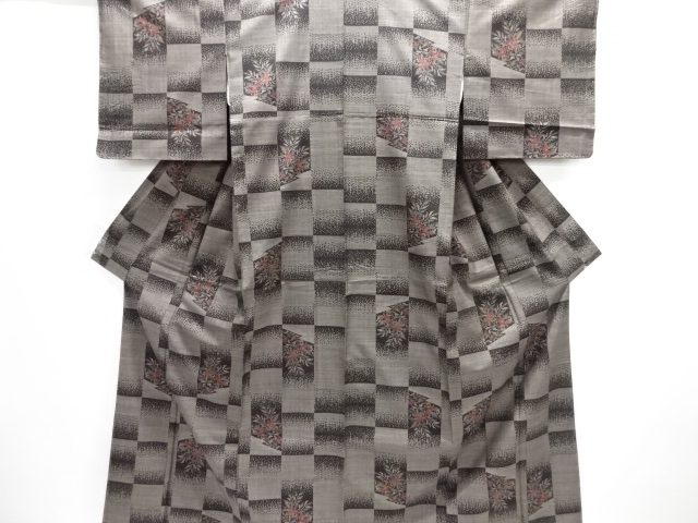 JAPANESE KIMONO / UNUSED / SI LK / DORO OSHIMA TSUMUGI / WOVEN FLORAL PLANTS